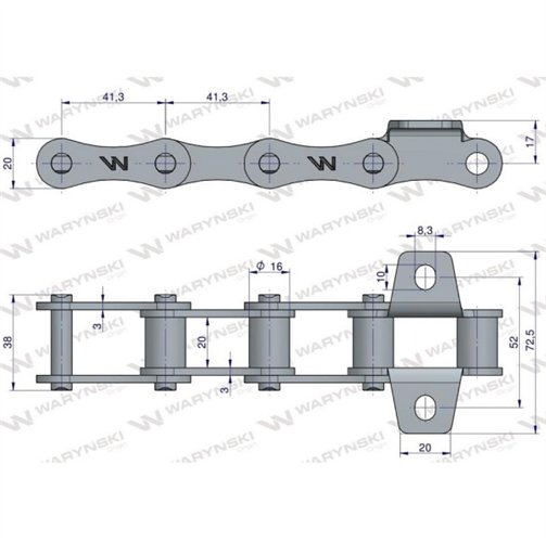 Łańcuch środkowy przenośnika pochyłego nkpl. zastosowanie Bizon Rekord Waryński