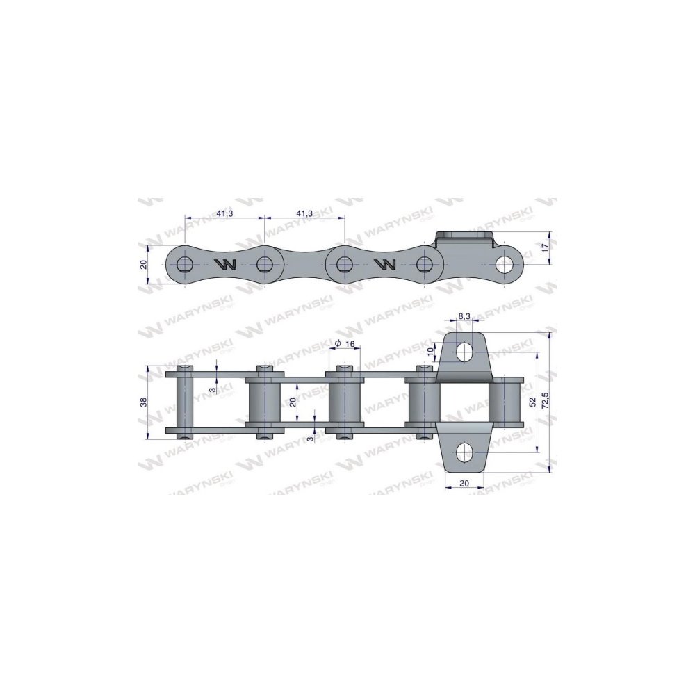 Łańcuch środkowy przenośnika pochyłego nkpl. zastosowanie Bizon Rekord Waryński