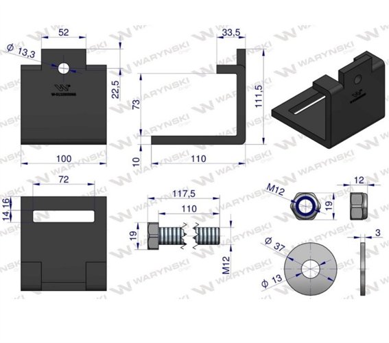 Nakładka zęba agregatu 70x12 na profil 70x70 kpl. Waryński