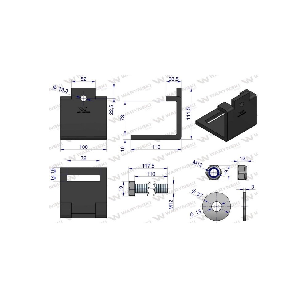 Nakładka zęba agregatu 70x12 na profil 70x70 kpl. Waryński
