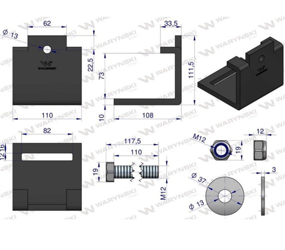 Nakładka zęba agregatu 80x10 na profil 70x70 kpl. Waryński