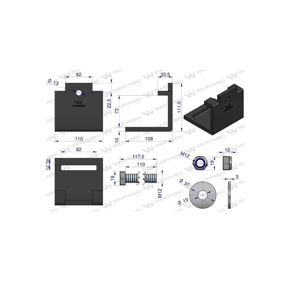 Nakładka zęba agregatu 80x10 na profil 70x70 kpl. Waryński