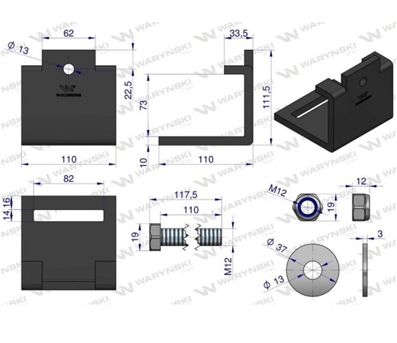 Nakładka zęba agregatu 80x12 na profil 70x70 kpl. Waryński