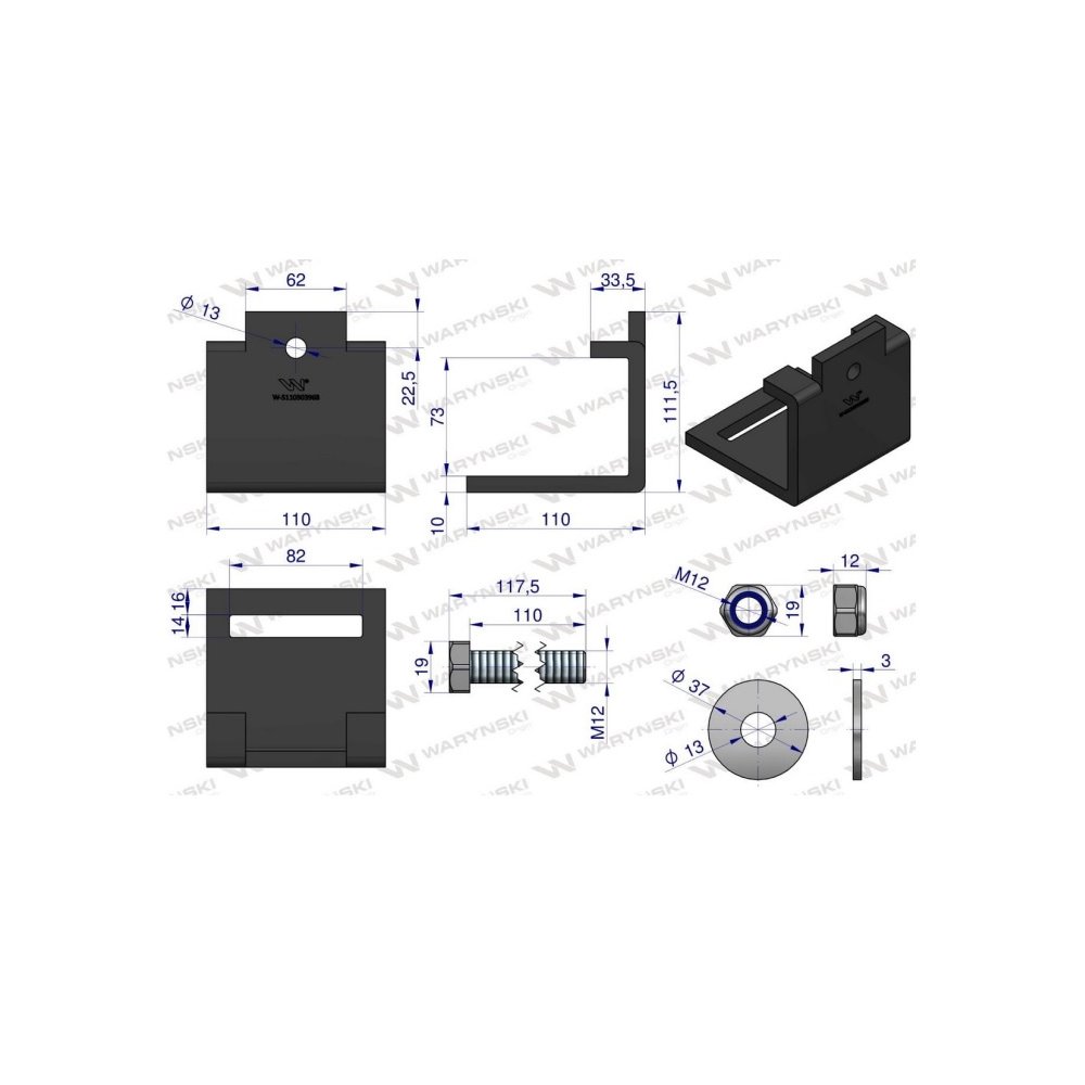 Nakładka zęba agregatu 80x12 na profil 70x70 kpl. Waryński