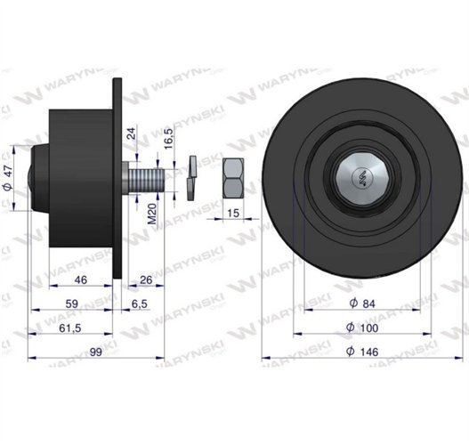 Rolka nośna kpl. oś ocynkowana polskie łożyska Anna Waryński