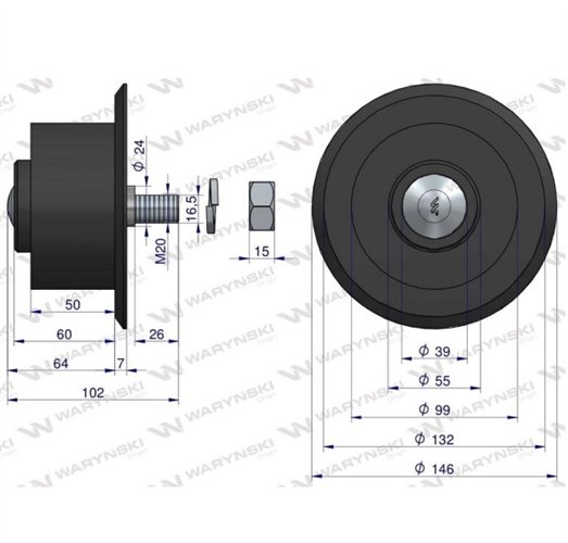 Rolka ogumiona kpl. oś ocynkowana polskie łożyska Anna Waryński