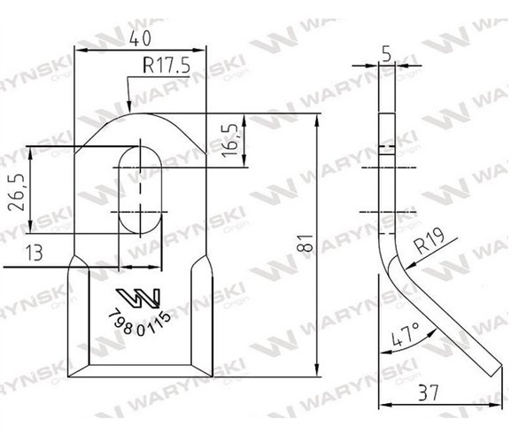Bijak młotkowy mulczarka zastosowanie Samasz Agrimaster otwór 14mm Waryński
