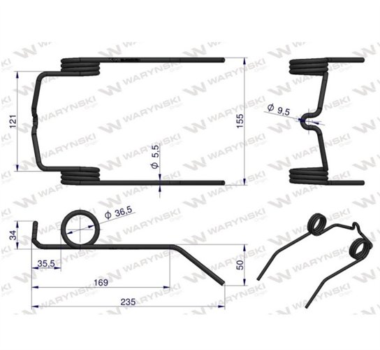 Palec sprężysty motowideł nagarniacza zastosowanie New Holland 89819750 Waryński
