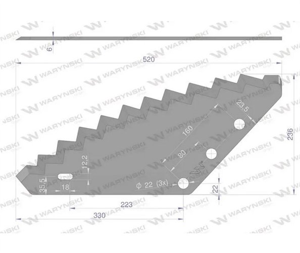Nóż paszowozu uniwersalny otwór 22 mm Waryński