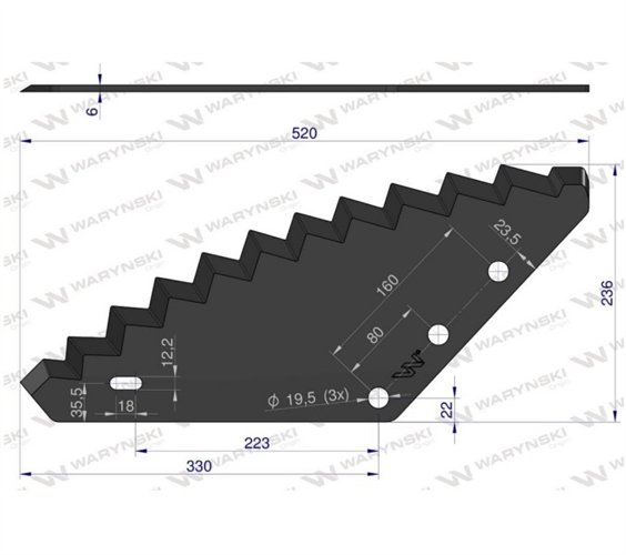 Nóż paszowozu uniwersalny otwór 19.5 mm Waryński