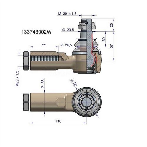 Przegub kierowniczy Case, Steyr 133743002 WARYŃSKI