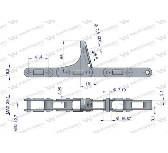 Łańcuch obrywacza kolb przystawki do kukurydzy zamknięty 48 ogniw CA555 x 48A C6E zastosowanie John Deere CASE 176279C91 WARYŃS