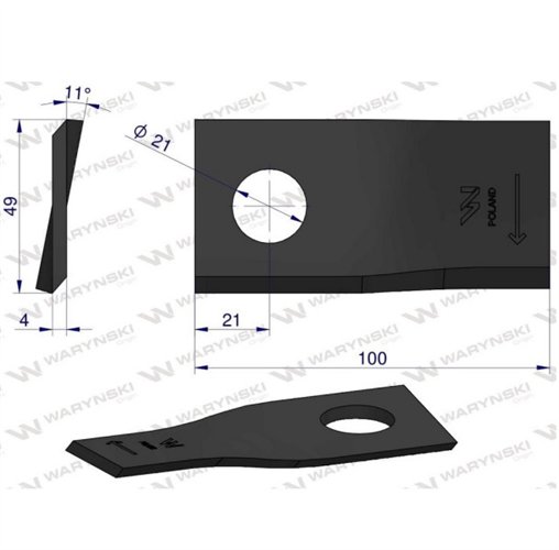Nóż, nożyk kosiarka 100X48X4X21 prawy zastosowanie 434978 Pottinger WARYŃSKI ( sprzedawane po 25 )