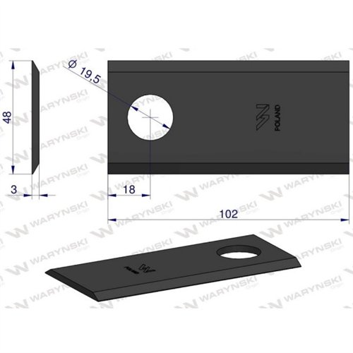 Nóż, nożyk kosiarka rotacyjna 102x48x3mm zastosowanie Samasz WARYŃSKI ( sprzedawane po 25 )