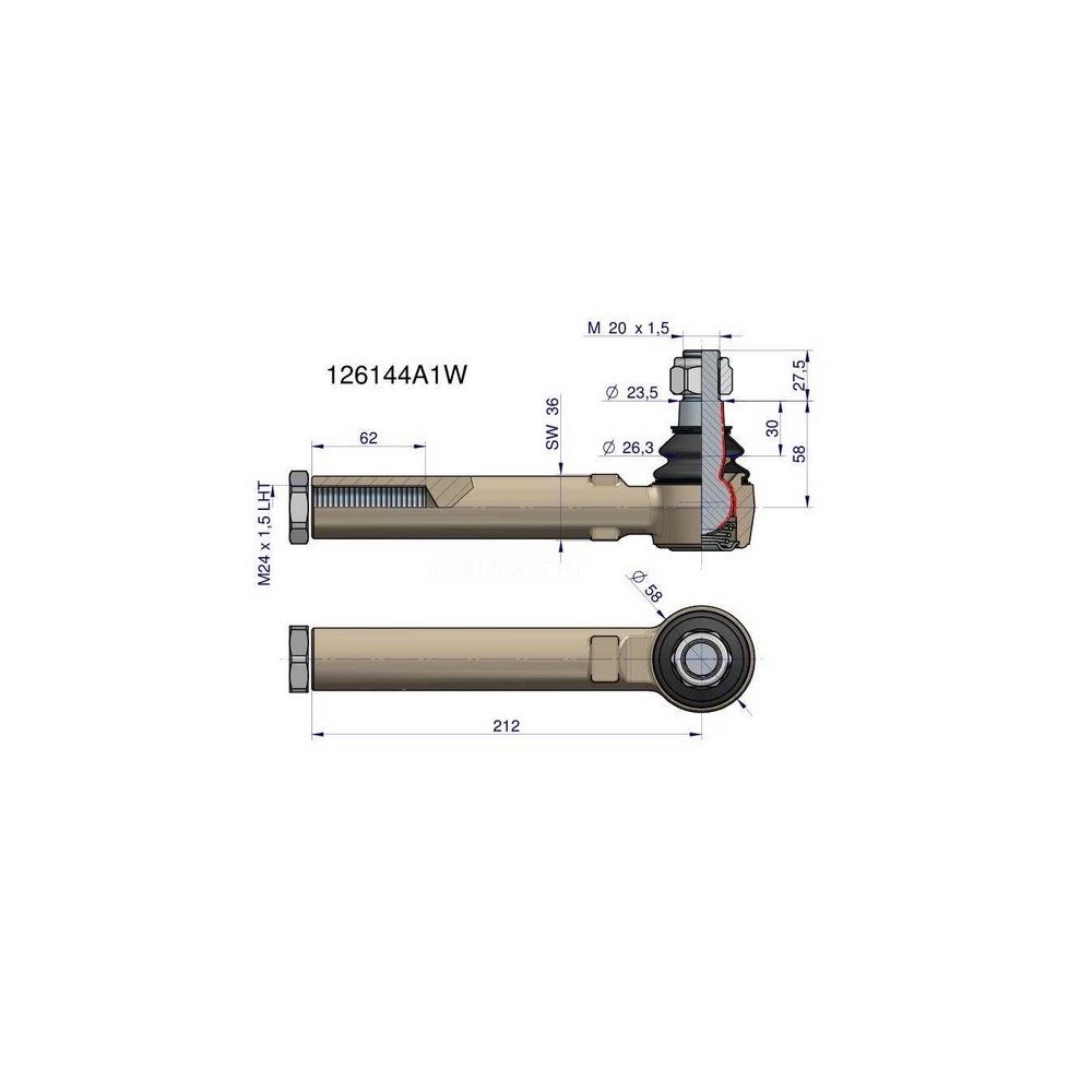 Przegub kierowniczy Case, Massey Ferguson 126144A1 WARYŃSKI