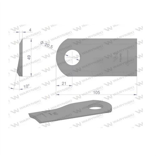 Nóż. nożyk kosiarka prawy 105x47x4mm otwór 20.5 zastosowanie 6802980 Kuhn WARYŃSKI ( sprzedawane po 25 )