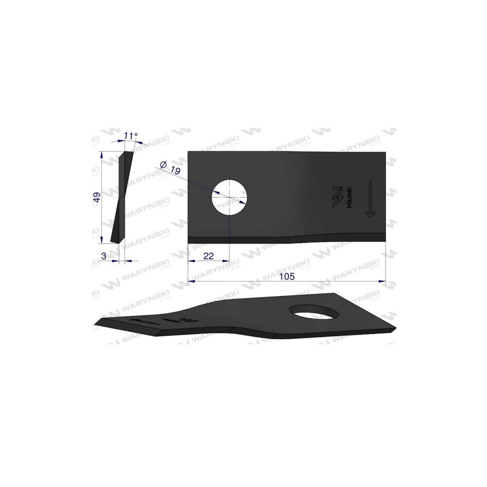 Nóż, nożyk kosiarka 105X48X3X19 prawy zastosowanie 9041778 Niemeyer WARYŃSKI ( sprzedawane po 25 )