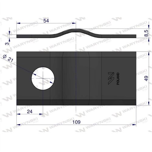 Nóż, nożyk kosiarka rotacyjna (czeska) 109mm dłuższy WARYŃSKI ( sprzedawane po 25 )