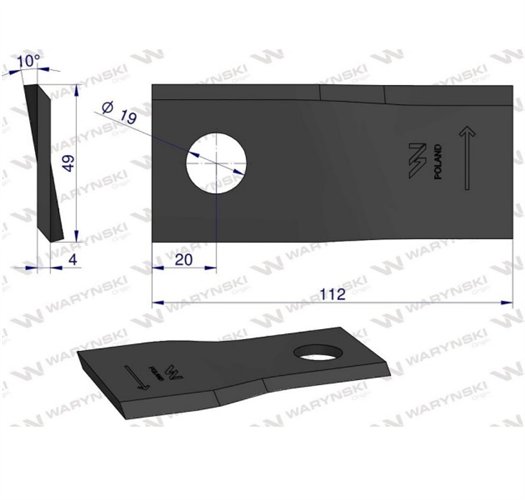 Nóż, nożyk kosiarka 112X48X4X19 lewy zastosowanie 139888.0 Krone WARYŃSKI ( sprzedawane po 25 )