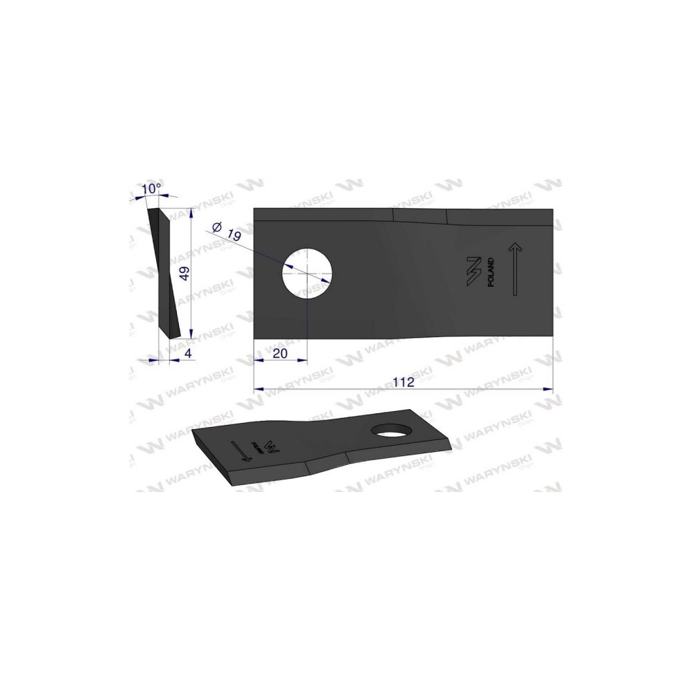 Nóż, nożyk kosiarka 112X48X4X19 lewy zastosowanie 139888.0 Krone WARYŃSKI ( sprzedawane po 25 )