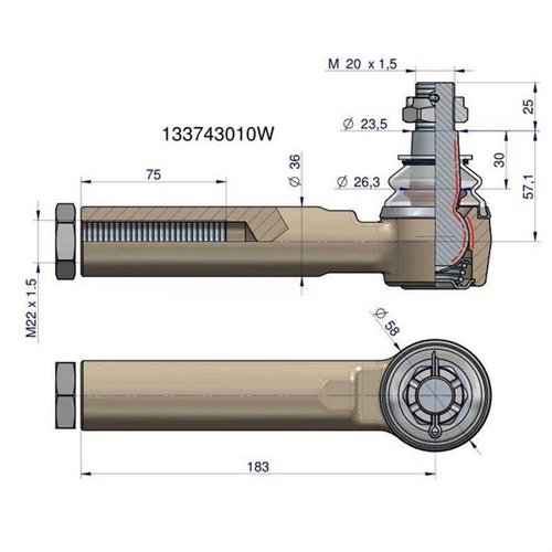 Przegub kierowniczy Case, Steyr 133743010 WARYŃSKI