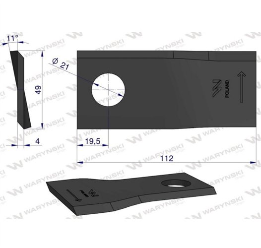Nóż, nożyk kosiarka 112X48X4X22 lewy zastosowanie 4349690 Pottinger WARYŃSKI ( sprzedawane po 25 )