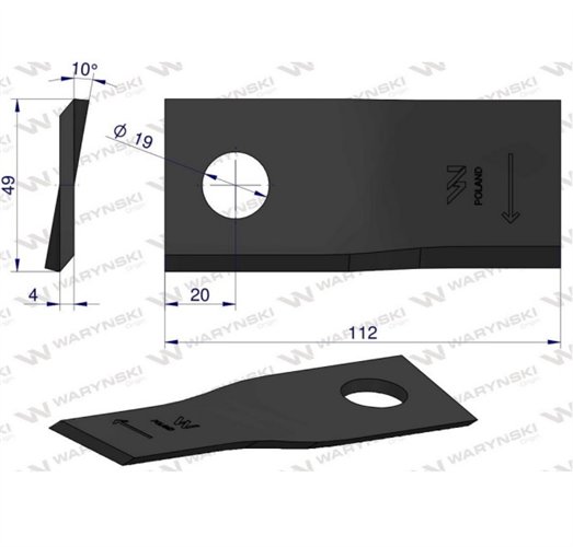 Nóż, nożyk kosiarka 112X48X4X19 prawy zastosowanie 139889.0 Krone WARYŃSKI ( sprzedawane po 25 )