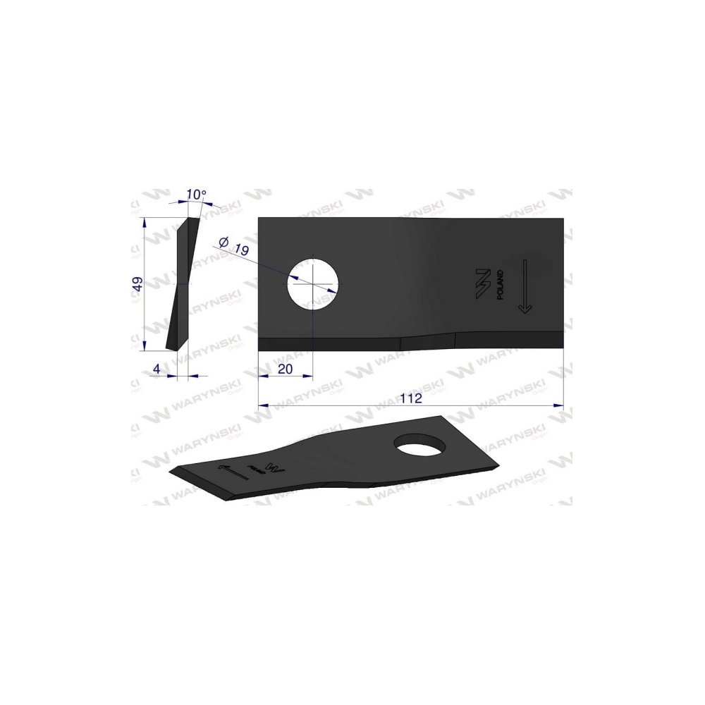 Nóż, nożyk kosiarka 112X48X4X19 prawy zastosowanie 139889.0 Krone WARYŃSKI ( sprzedawane po 25 )