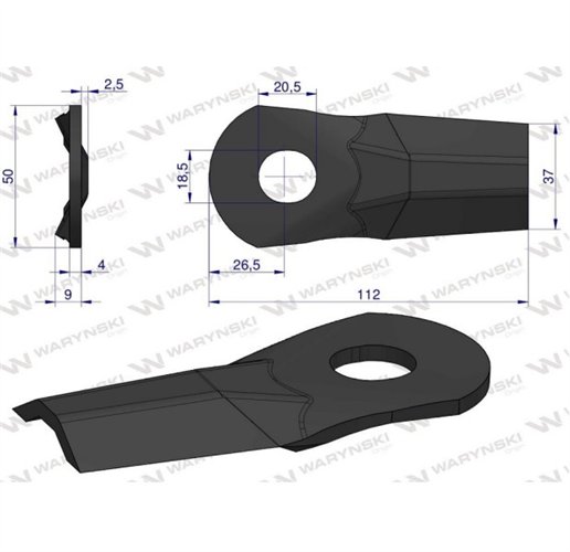 Nóż. nożyk kosiarka gięty 112x50x4mm otwór 18.5x20.5 zastosowanie 5684000 Kuhn WARYŃSKI ( sprzedawane po 25 )