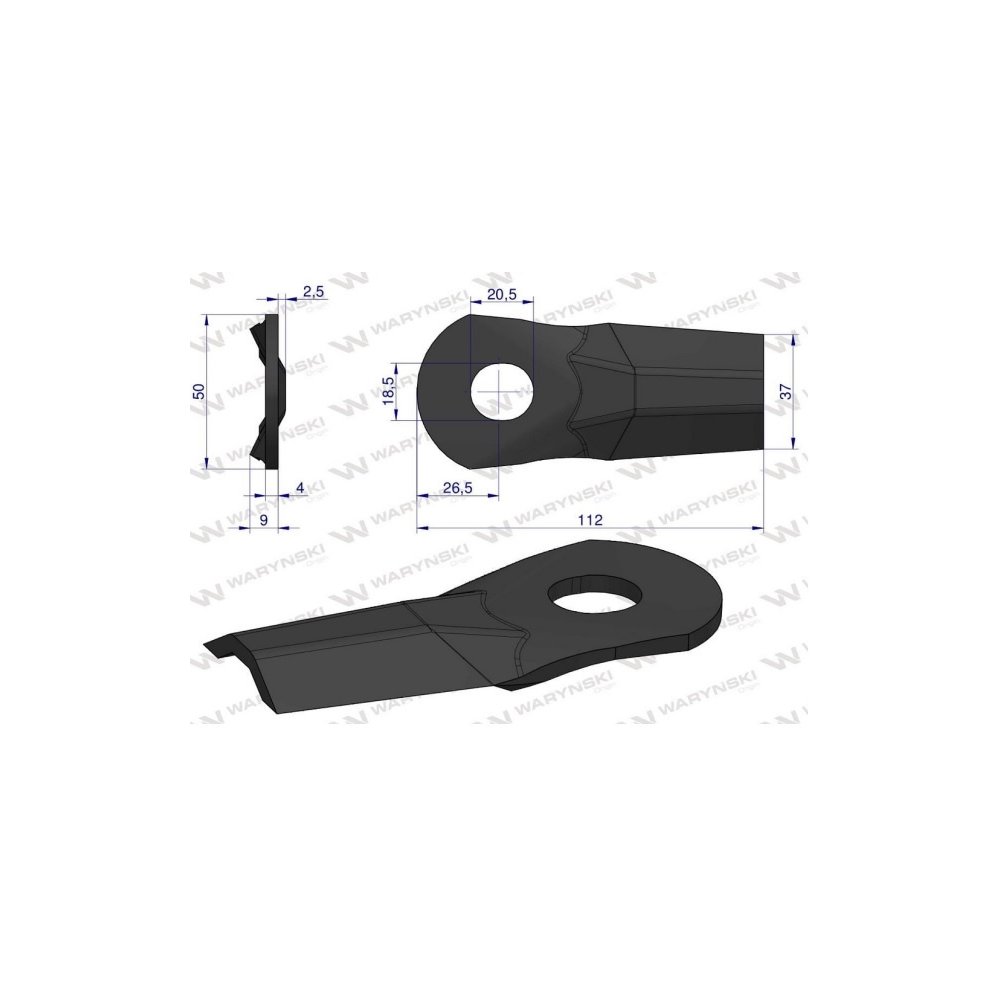 Nóż. nożyk kosiarka gięty 112x50x4mm otwór 18.5x20.5 zastosowanie 5684000 Kuhn WARYŃSKI ( sprzedawane po 25 )