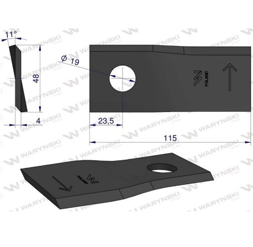 Nóż, nożyk kosiarka 115X47X4X19 lewy zastosowanie 9520430 Claas WARYŃSKI ( sprzedawane po 25 )