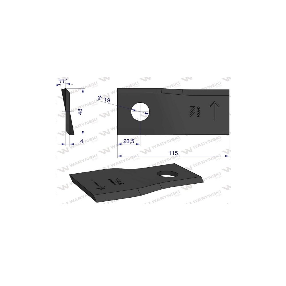 Nóż, nożyk kosiarka 115X47X4X19 lewy zastosowanie 9520430 Claas WARYŃSKI ( sprzedawane po 25 )