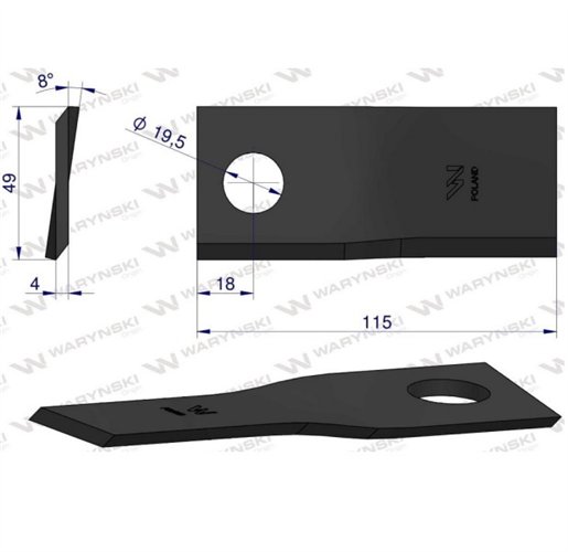 Nóż, nożyk kosiarka dyskowa 115x49x4mm (12P+12L) zastosowanie Samasz WARYŃSKI ( sprzedawane po 24, 12P+12L )