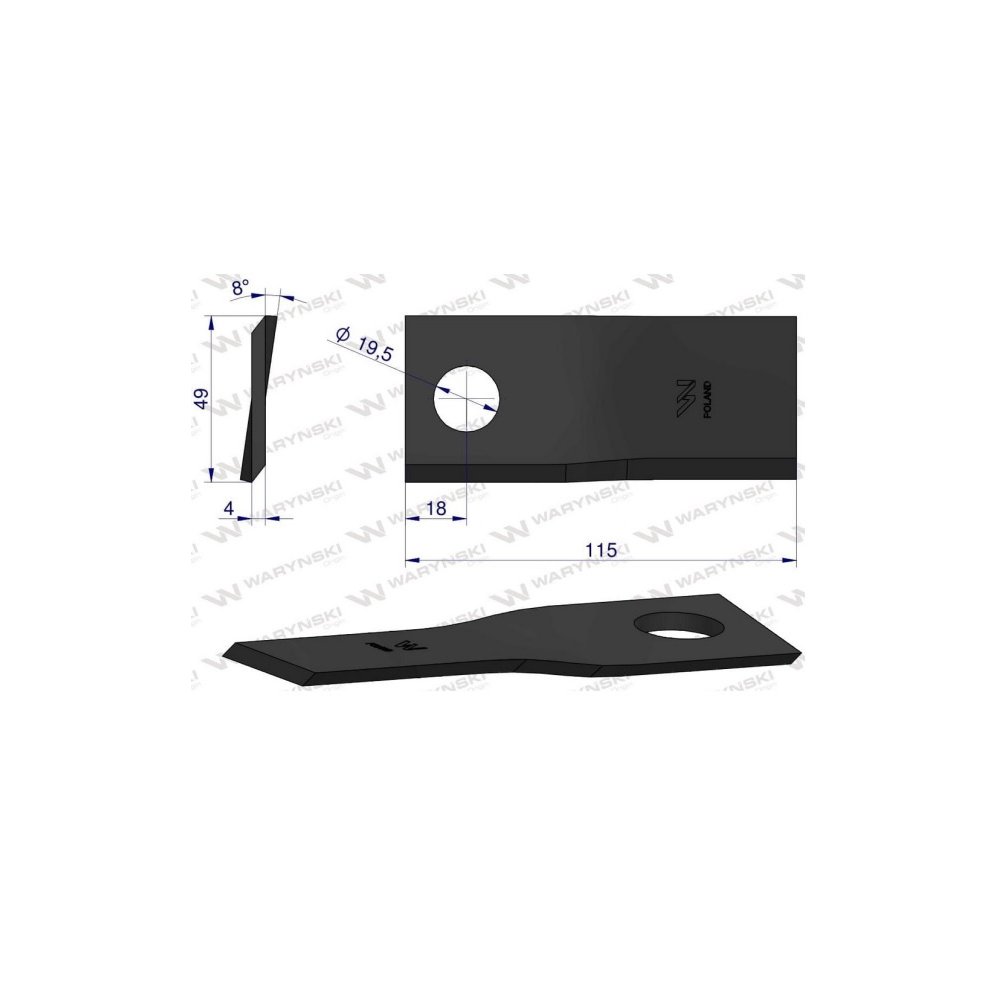 Nóż, nożyk kosiarka dyskowa 115x49x4mm (12P+12L) zastosowanie Samasz WARYŃSKI ( sprzedawane po 24, 12P+12L )