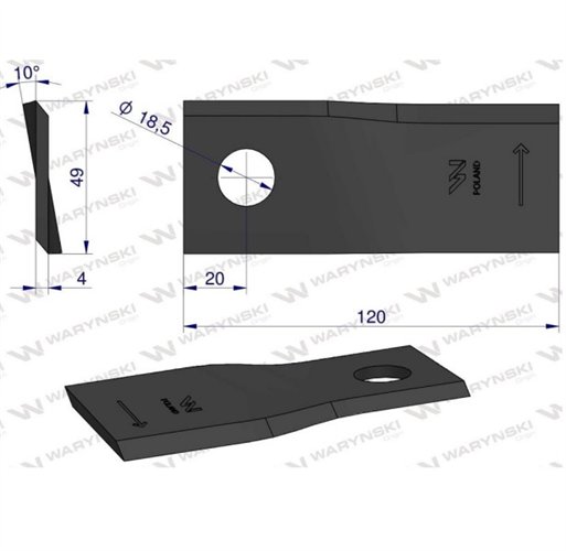 Nóż, nożyk kosiarka 120X48X4X18,5 lewy zastosowanie 111724 Fella WARYŃSKI ( sprzedawane po 25 )