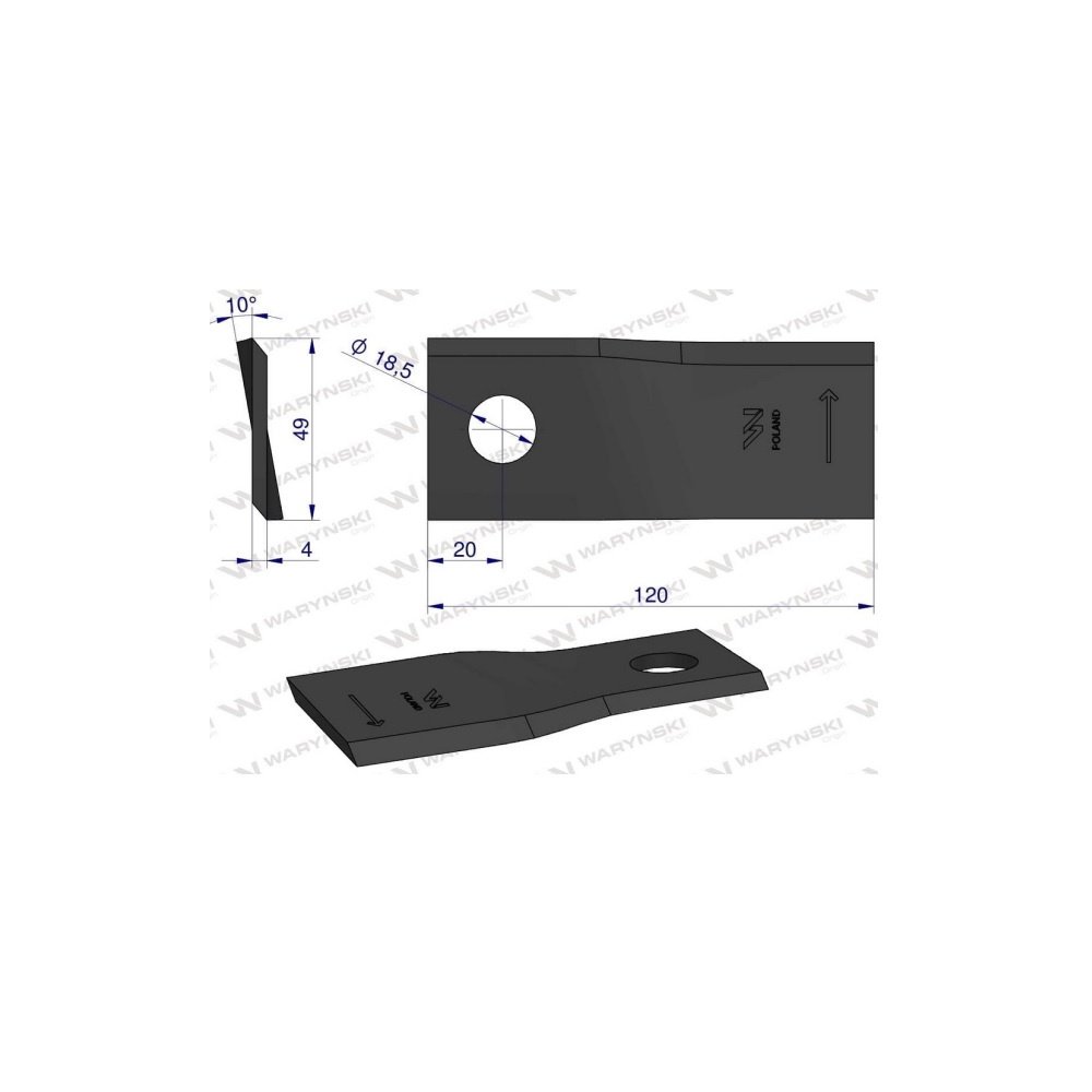 Nóż, nożyk kosiarka 120X48X4X18,5 lewy zastosowanie 111724 Fella WARYŃSKI ( sprzedawane po 25 )