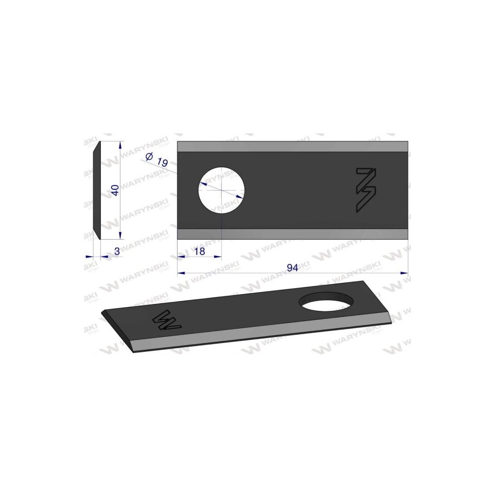 Nóż. nożyk kosiarka (polska) szlifowany ostry 5036010450 9781860 WARYŃSKI ( sprzedawane po 25 )