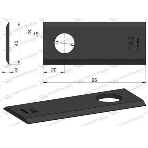 Nóż, nożyk kosiarka rotacyjna (polska) 5036010450 96X40X3X19 prosty WARYŃSKI ( sprzedawane po 25 )