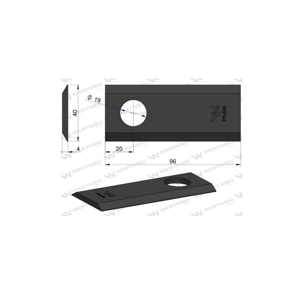 Nóż, nożyk kosiarka rotacyjna (polska) 5036010450 96X40X4X19 prosty WARYŃSKI ( sprzedawane po 25 )
