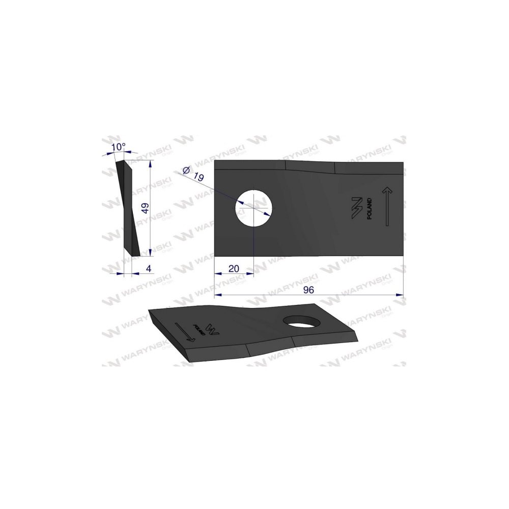 Nóż, nożyk kosiarka 96X48X4X19 lewy zastosowanie 01466900 Krone WARYŃSKI ( sprzedawane po 25 )
