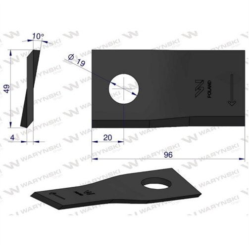 Nóż, nożyk kosiarka 96X48X4X19 prawy zastosowanie 01466910 Krone WARYŃSKI ( sprzedawane po 25 )