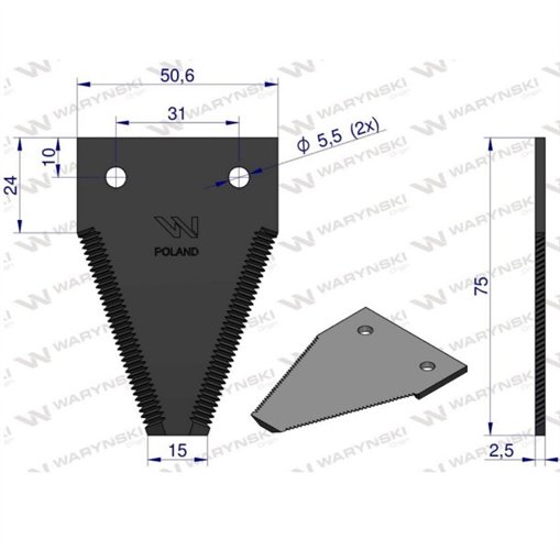 Nóż żniwny ostrza ząbkowane listwa do kosiarek czołowych, listwy boczne do rzepaku WARYŃSKI ( sprzedawane po 30 )