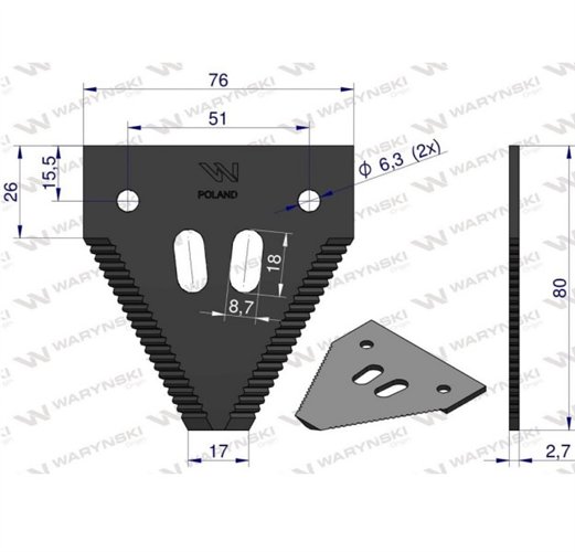 Nóż żniwny ostrza ząbkowane na wierzchu zastosowanie 420100045 System Schumacher John Deere Deutz Fahr WARYŃSKI ( sprzedawane po