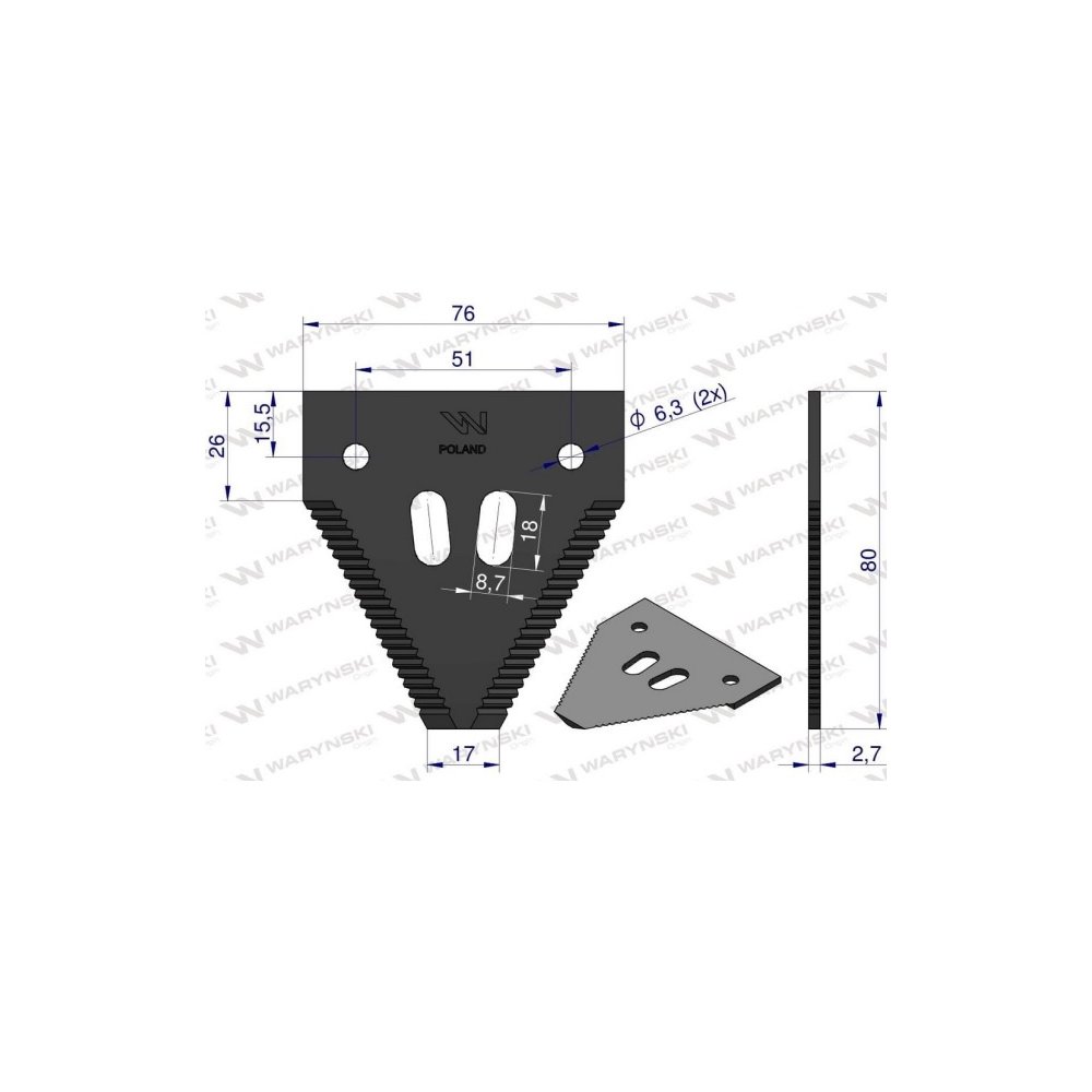Nóż żniwny ostrza ząbkowane na wierzchu zastosowanie 420100045 System Schumacher John Deere Deutz Fahr WARYŃSKI ( sprzedawane po