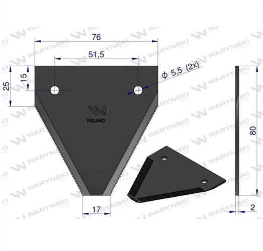 Nóż, nożyk dolno nacinany gruby zastosowanie 522187.0 Claas WARYŃSKI ( sprzedawane po 25 )