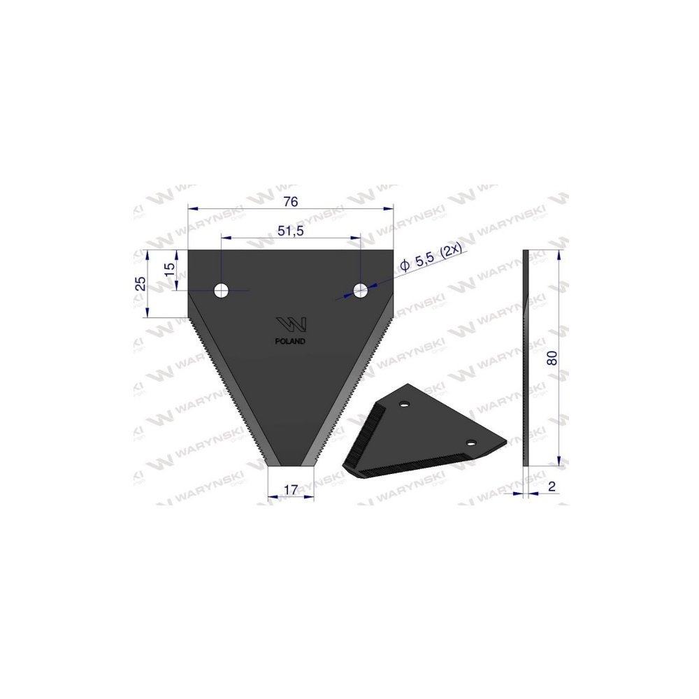 Nóż, nożyk dolno nacinany gruby zastosowanie 522187.0 Claas WARYŃSKI ( sprzedawane po 25 )