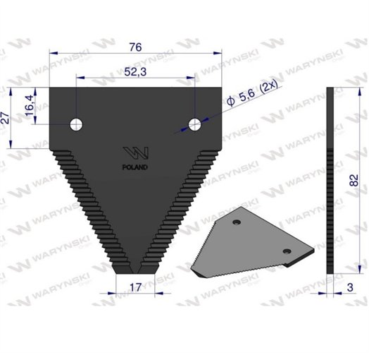 Nóż żniwny 82x76x2.8mm otwór 5.5 zastosowanie D44100000N Case-IH Massey Ferguson WARYŃSKI ( sprzedawane po 25 )