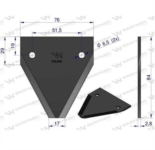 Nóż, nożyk dolno nacinany zastosowanie 611316.0 Claas WARYŃSKI ( sprzedawane po 25 )