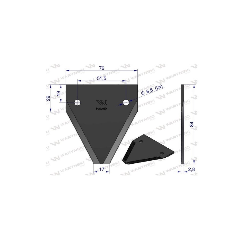 Nóż, nożyk dolno nacinany zastosowanie 611316.0 Claas WARYŃSKI ( sprzedawane po 25 )