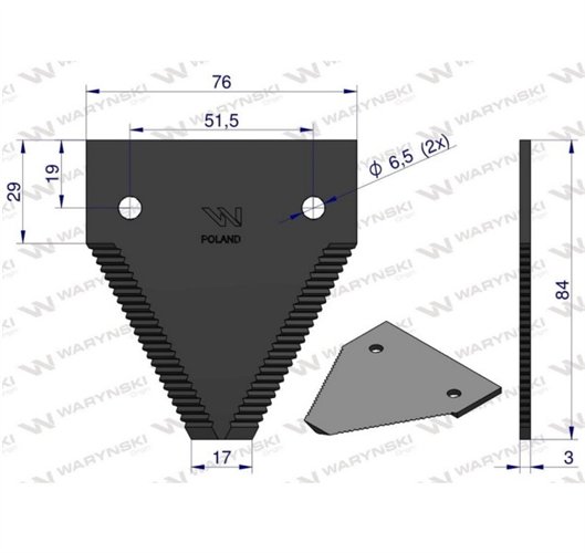Nóż, nożyk górno nacinany zastosowanie 611203.1 Claas WARYŃSKI ( sprzedawane po 25 )